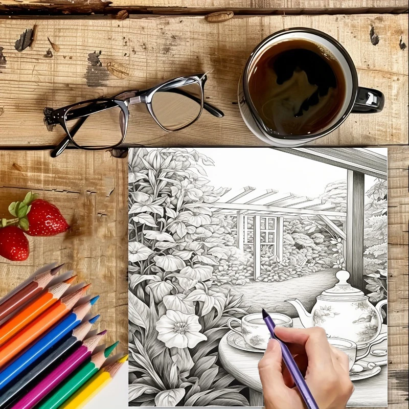 Книжка-раскраска «Чай в садах» – обзор и цена Adult Coloring Book Stress Relief